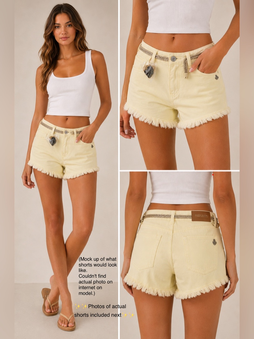 Women's Frayed Hem Yellow Shorts Maison Scotch